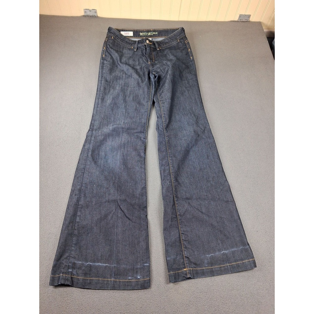 Banana Republic Jeans Womens 4 Blue Wide Leg Classic Stretch 36 Inseam